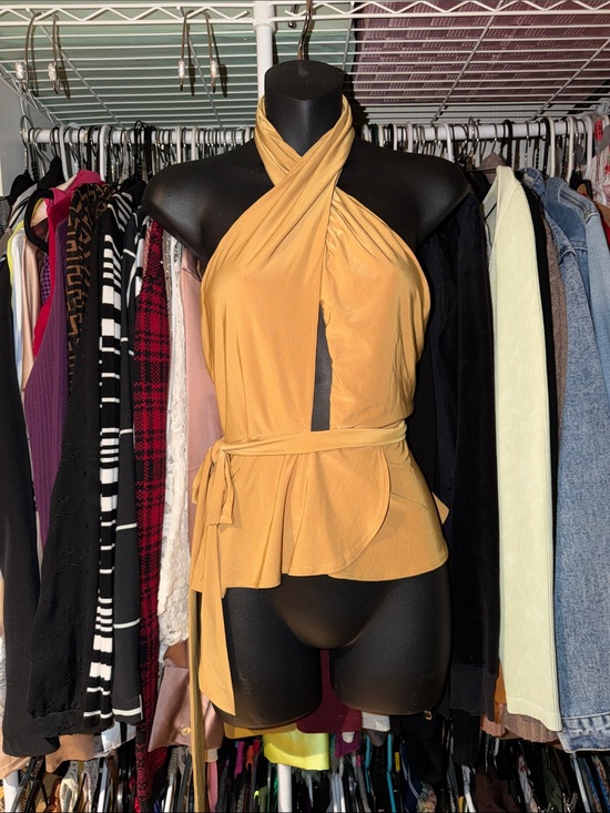 nasty girl Tops - Women's Mustard Halter Tie-Waist Camisole